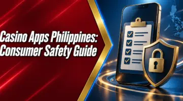 Consumer safety guide for casino apps in the Philippines, illustrated by a checklist and privacy shield