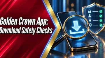Golden Crown app download safety checks with download symbol and permissions shield