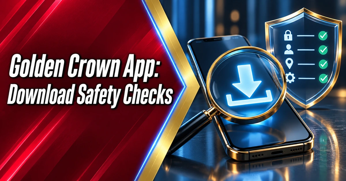 Golden Crown app download safety checks with download symbol and permissions shield