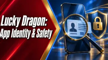 Lucky Dragon app identity and safety checks illustrated by a smartphone, magnifying glass and privacy shield