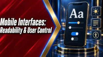 Mobile interface readability and user control illustrated with text size, sliders and accessibility settings