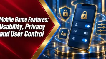 Mobile game usability, privacy and user control illustrated with a smartphone, lock and accessibility controls