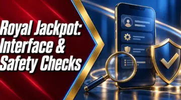 Royal Jackpot interface and safety checks illustrated with a smartphone and magnifying glass
